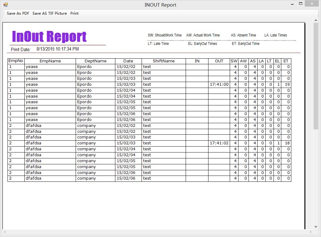 attendance report by pdf